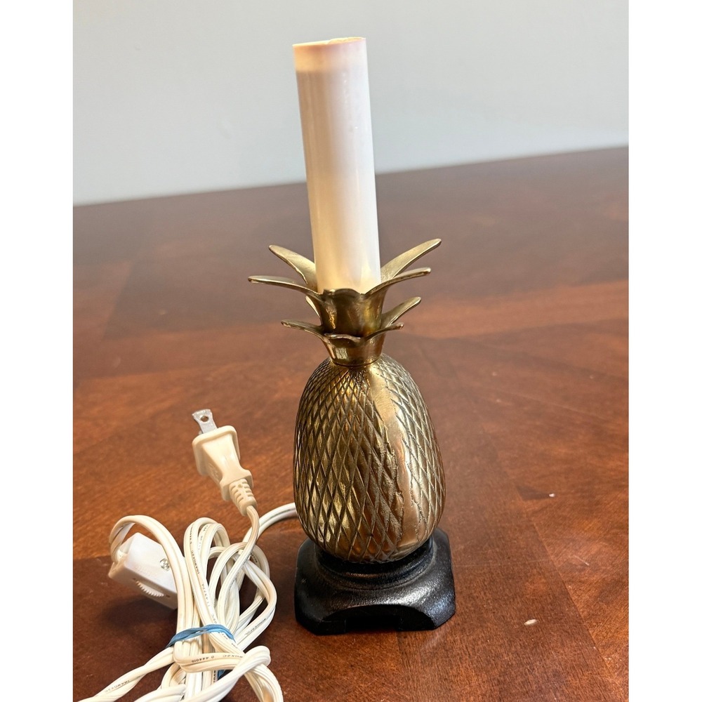 Andrea by Sadek Vintage Brass Pineapple Electric Candle Lamp Accent Light